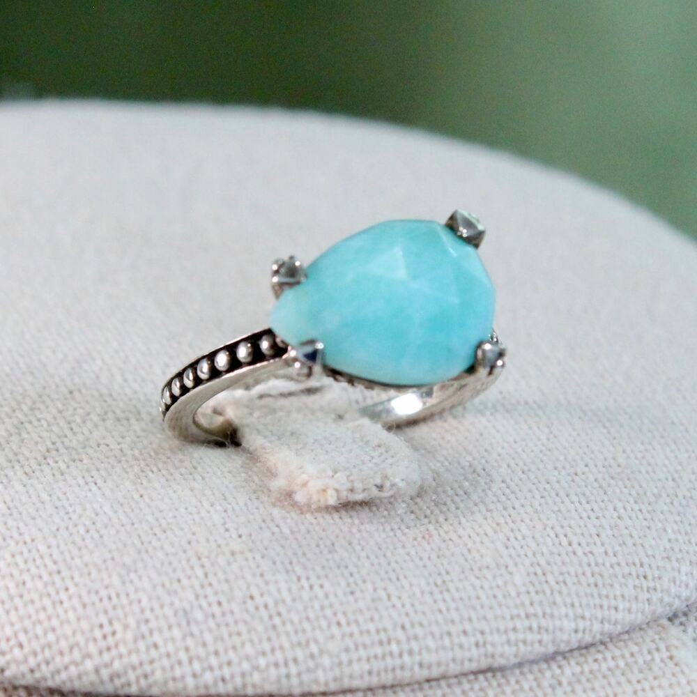 Stephen Dweck Sterling Silver 925 Pear-Shaped Larimar Gemstone Ring Size 8